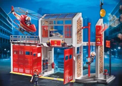 Héros Du Quotidien|Action & Aventure|PLAYMOBIL Caserne de pompiers avec hélicoptère