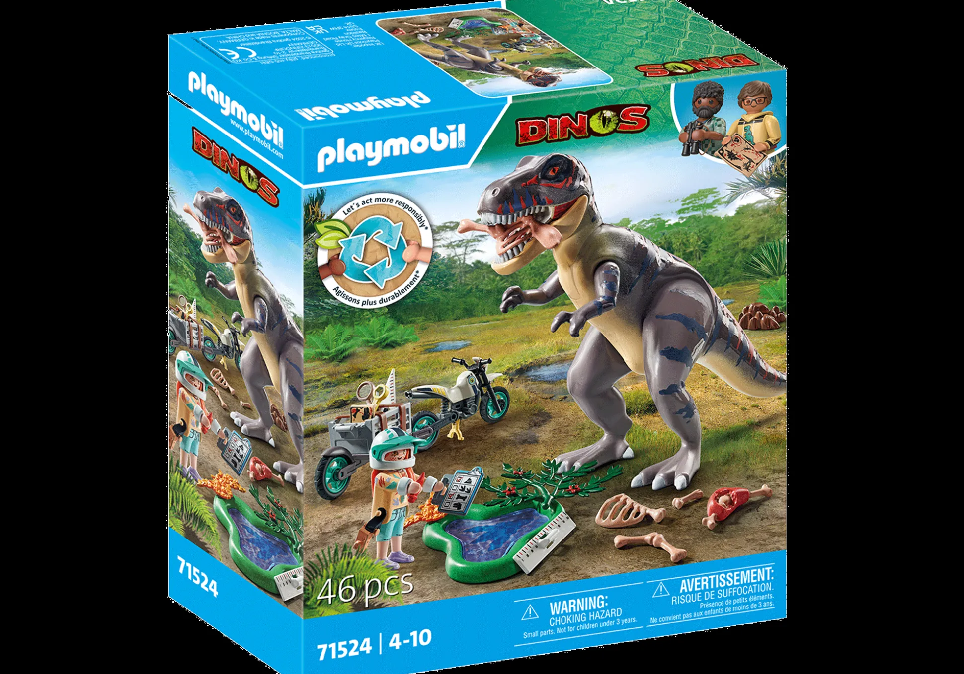 Imaginaire|Dinos & Dragons|PLAYMOBIL Explorateur avec moto et tyrannosaure
