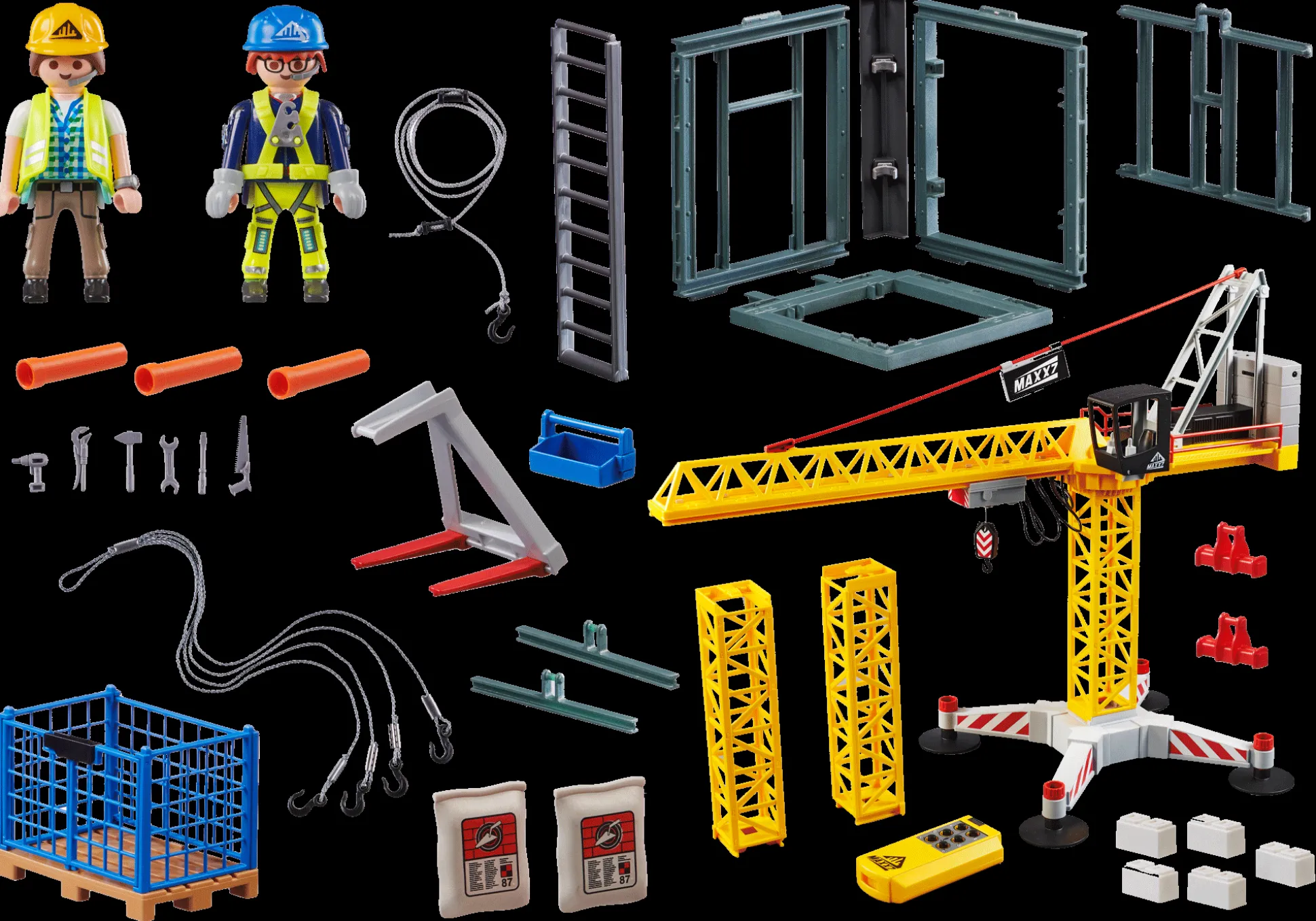 Action & Aventure|Héros Du Quotidien|PLAYMOBIL Grue radio-commandée avec mur de construction