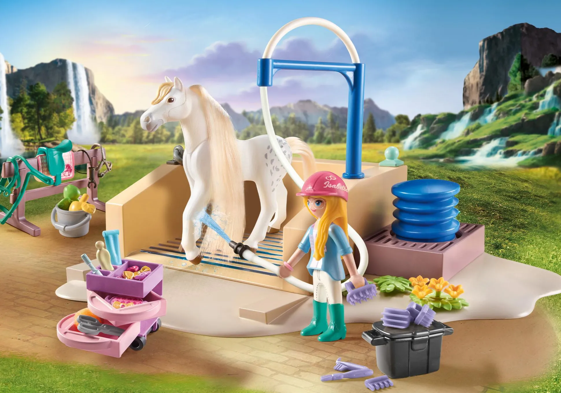 Les Animaux|PLAYMOBIL Isabella & Lioness aire de lavage pour chevaux