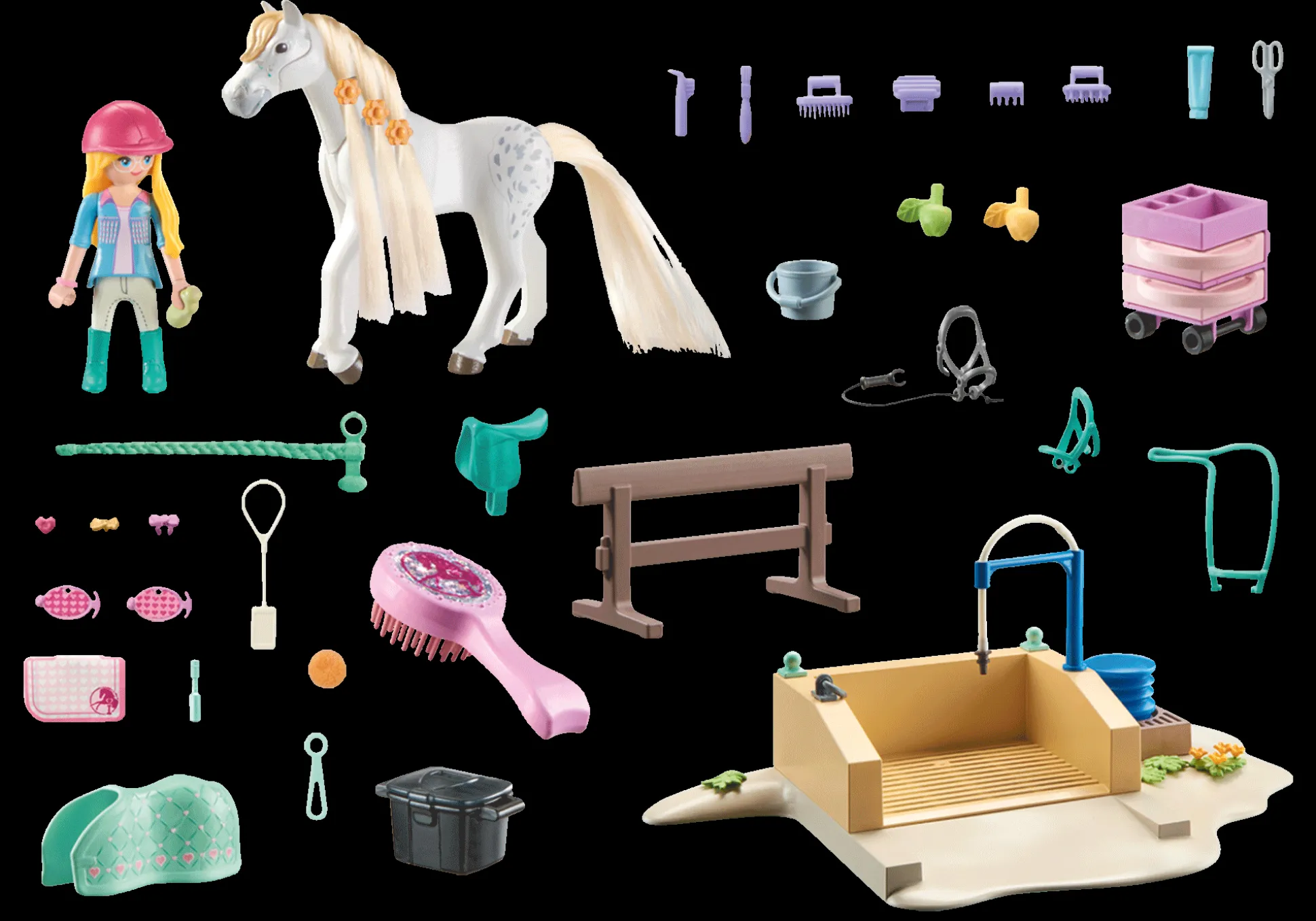 Les Animaux|PLAYMOBIL Isabella & Lioness aire de lavage pour chevaux