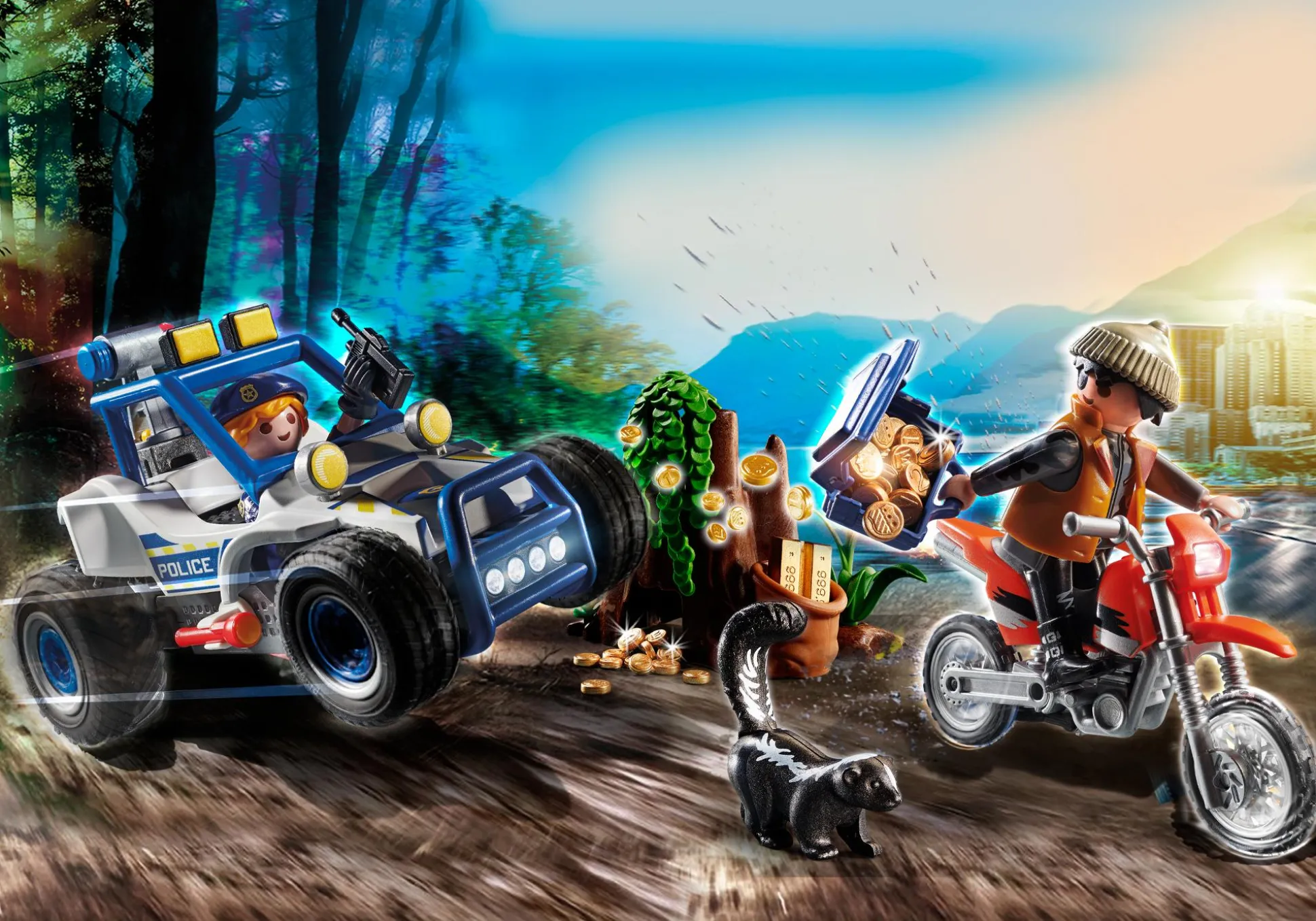 Héros Du Quotidien|Action & Aventure|PLAYMOBIL Policier avec voiturette et voleur à moto
