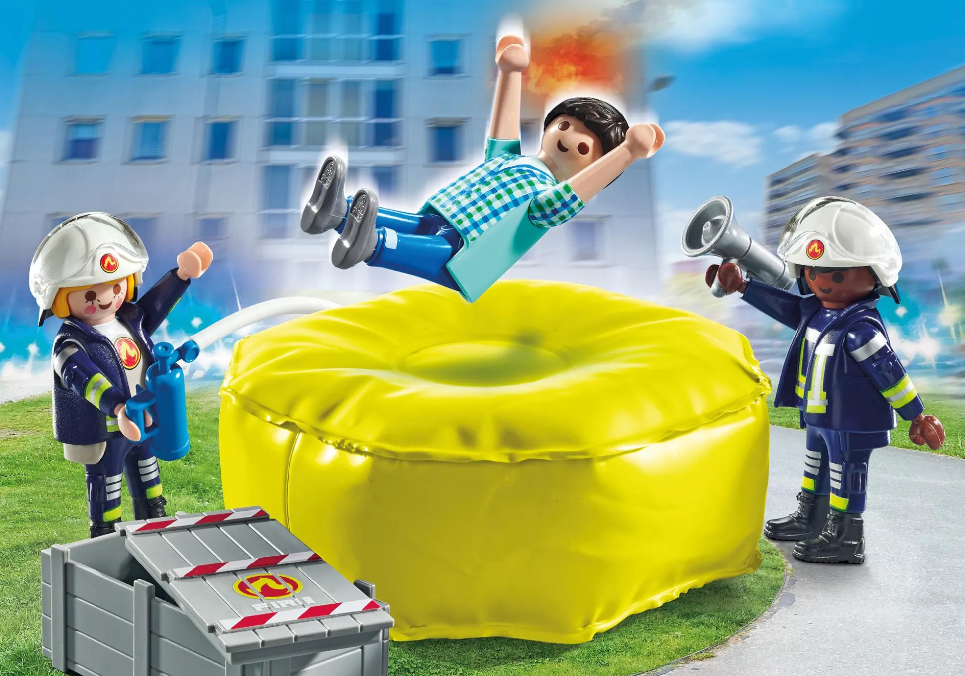 Héros Du Quotidien|Action & Aventure|PLAYMOBIL Pompiers avec coussin de sauvetage